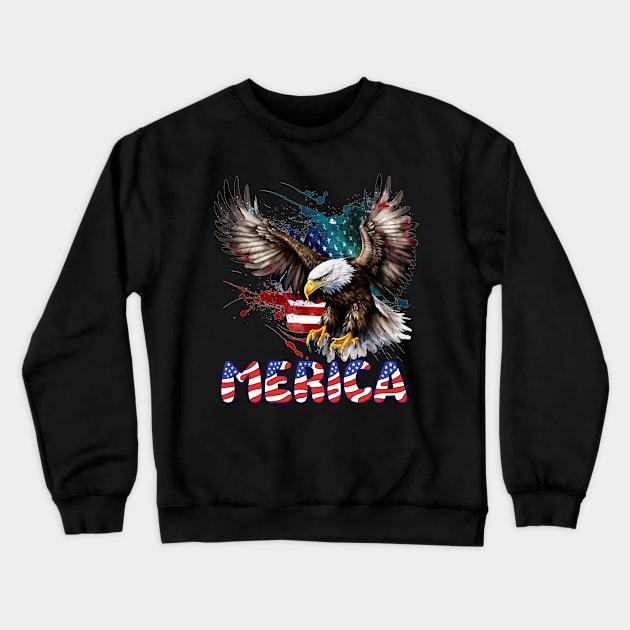 4th Of July Merica Patriotic USA Flag Bald Eagle Crewneck Sweatshirt by nickymax915